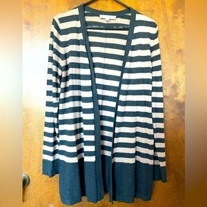 Ann Taylor Loft Open Striped Cardigan Ivory Grey Large